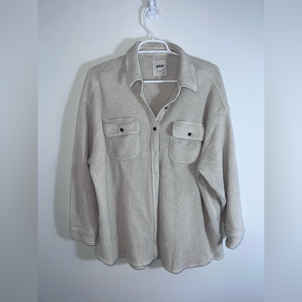 Aerie LumberJane Waffle Shirt cream medium - Picture 4 of 13